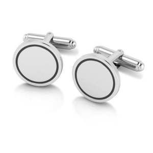 Krysaliis Sterling Engravable Enamel Framed Circle Cufflink
 Gift Boxed